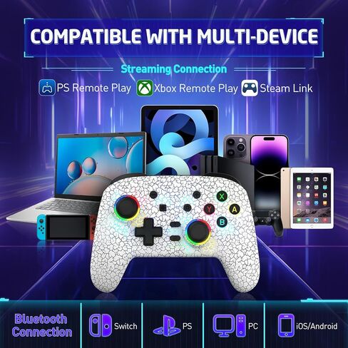 وحدة تحكم Joso Switch، وحدة تحكم لاسلكية متوافقة مع Switch/PS4/iOS/Android/PC مع ضوء RGB، اهتزاز مزدوج/6 محاور جيروسكوبية/برمجة ماكرو/Turbo، لوحة ألعاب لأجهزة Android/iPhone in Saudi Arabia