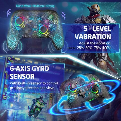 وحدة تحكم Joso Switch، وحدة تحكم لاسلكية متوافقة مع Switch/PS4/iOS/Android/PC مع ضوء RGB، اهتزاز مزدوج/6 محاور جيروسكوبية/برمجة ماكرو/Turbo، لوحة ألعاب لأجهزة Android/iPhone in Saudi Arabia