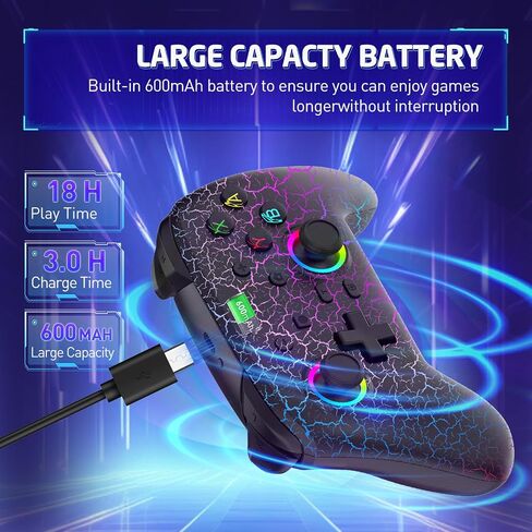 وحدة تحكم Joso Switch، وحدة تحكم لاسلكية متوافقة مع Switch/PS4/iOS/Android/PC مع ضوء RGB، اهتزاز مزدوج/6 محاور جيروسكوبية/برمجة ماكرو/Turbo، لوحة ألعاب لأجهزة Android/iPhone in Saudi Arabia