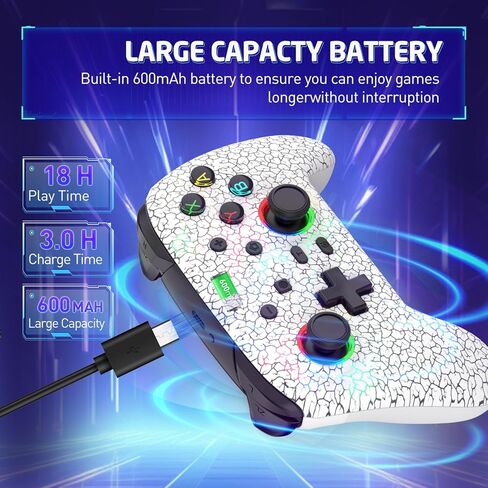 وحدة تحكم Joso Switch، وحدة تحكم لاسلكية متوافقة مع Switch/PS4/iOS/Android/PC مع ضوء RGB، اهتزاز مزدوج/6 محاور جيروسكوبية/برمجة ماكرو/Turbo، لوحة ألعاب لأجهزة Android/iPhone in Saudi Arabia