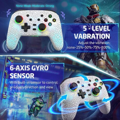 وحدة تحكم Joso Switch، وحدة تحكم لاسلكية متوافقة مع Switch/PS4/iOS/Android/PC مع ضوء RGB، اهتزاز مزدوج/6 محاور جيروسكوبية/برمجة ماكرو/Turbo، لوحة ألعاب لأجهزة Android/iPhone in Kuwait