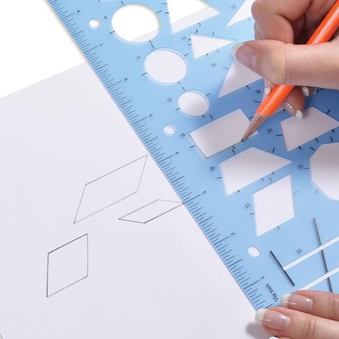 قالب هندسي مميز للتعلم - استنسل هندسي قوي لرسم أشكال ثنائية الأبعاد وقياس الزوايا - يتضمن مسطرة بالإضافة إلى خط أرقام بقيم سلبية in Saudi Arabia