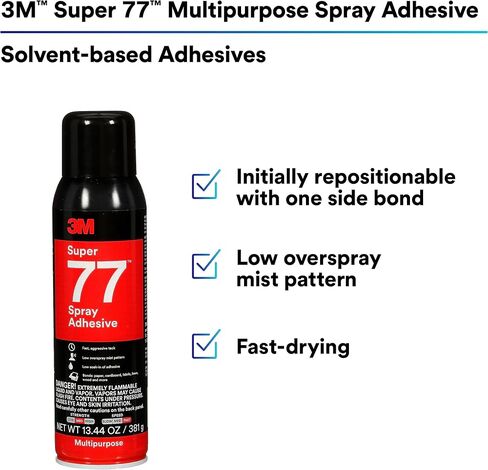 3M Super 77 غراء لاصق دائم متعدد الأغراض، ورق، كرتون، قماش، بلاستيك، معدن، خشب، صافي الوزن 13.44 أونصة in Kuwait