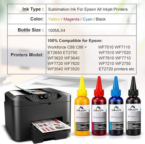 حبر تصعيد 400 مل لطابعات Epson C88 C88+ WF7710 WF7720 WF7110 WF7210 ET2720 ET2750 ET4700 النافثة للحبر نقل الضغط الحراري على الأكواب والألواح والقمصان البوليستر وحافظات الهاتف وما إلى ذلك - BCMY in Kuwait