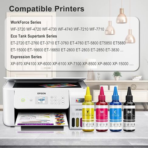 حبر التسامي معاد تعبئته لطابعة Epson C88 C88+ WF7720 ET2720 WF7710 ET2650 ET2750 WF2750 WF3620 (1 * أسود 1 * سماوي 1 * أرجواني 1 * أصفر، 4 عبوات) in Saudi Arabia