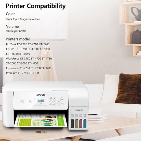 حبر التسامي معاد تعبئته لطابعة Epson C88 C88+ WF7720 ET2720 WF7710 ET2650 ET2750 WF2750 WF3620 (1 * أسود 1 * سماوي 1 * أرجواني 1 * أصفر، 4 عبوات) in Saudi Arabia