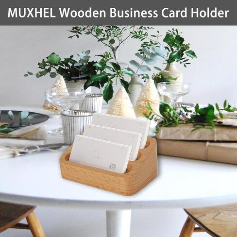 MUXHEL 4 قطع حامل بطاقات عمل خشبي، 3 فتحات للبطاقات حامل بطاقات عمل خشبي، 4.5 بوصة × 2.7 بوصة × 1.9 بوصة حامل عرض ثابت لبطاقات سطح المكتب للمكتب والفنادق والمطاعم in Kuwait