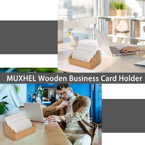 MUXHEL 4 قطع حامل بطاقات عمل خشبي، 3 فتحات للبطاقات حامل بطاقات عمل خشبي، 4.5 بوصة × 2.7 بوصة × 1.9 بوصة حامل عرض ثابت لبطاقات سطح المكتب للمكتب والفنادق والمطاعم in Kuwait