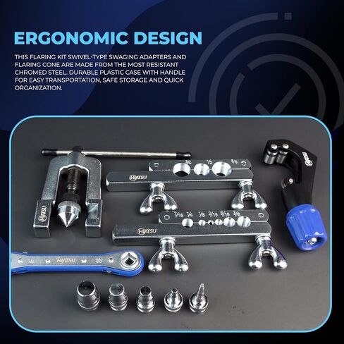 مجموعة أدوات التوهج والتأرجح الفاخرة من HIATSU مثالية لنظام التدفئة والتهوية وتكييف الهواء (HVAC) - مجموعة أدوات التوهج النحاسي مع مخروط حرق شديد التحمل من الفولاذ المطلي بالكروم ومفتاح ربط السقاطة - تتضمن حقيبة الحمل | مجموعة أدوات حرق HVAC in Kuwait