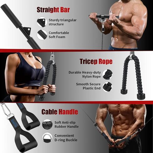 Concho Cable Pulley System Gym, Upgraded Weight Pulley System with 3 Detachable Handles, LAT and Lift Pulley Attachments for Biceps Curl, Triceps, Chest Workout - DIY Home Gym Fitness Equipment in Saudi Arabia