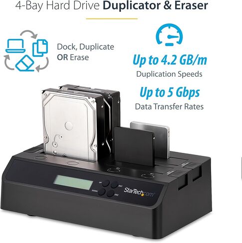 StarTech.com ناسخ/ممحاة القرص الصلب 6 فتحات، مستقل 1:5 HDD/SSD Cloner/ناسخة، USB 3.0/eSATA إلى محطة إرساء SATA، معقم القرص/ممسحة، مسح DOD، جهاز استنساخ بدون أدوات (SATDOCK5U3ER) in Kuwait