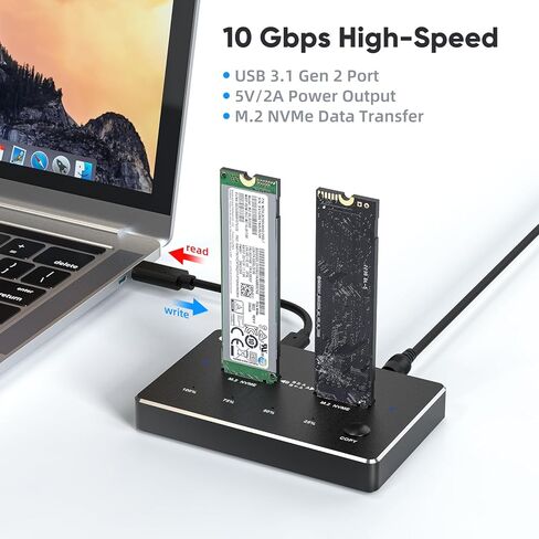 NVMe M.2 Duplicator Dual-Bay Offline Clone USB C to NVME Docking Station for M2 SSD M Key Hard Drives Enclosure, Tool Free Aluminum External Hard Drive Cloner with 10 Gbps USB3.1 Gen2 Type-C Adaptor in Kuwait