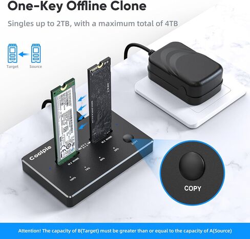 NVMe M.2 Duplicator Dual-Bay Offline Clone USB C to NVME Docking Station for M2 SSD M Key Hard Drives Enclosure, Tool Free Aluminum External Hard Drive Cloner with 10 Gbps USB3.1 Gen2 Type-C Adaptor in Kuwait