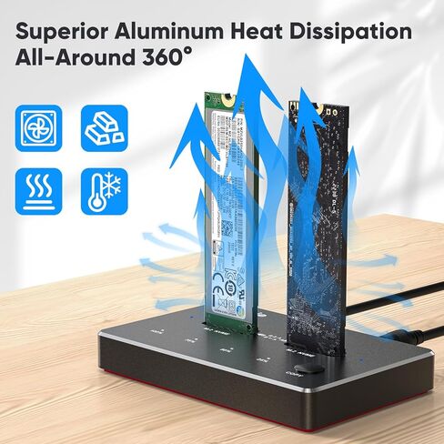 NVMe M.2 Duplicator Dual-Bay Offline Clone USB C to NVME Docking Station for M2 SSD M Key Hard Drives Enclosure, Tool Free Aluminum External Hard Drive Cloner with 10 Gbps USB3.1 Gen2 Type-C Adaptor in Kuwait