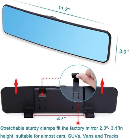 SkycropHD Anti Glare Rear View Mirror for Car, Clip on Wide Angle Panoramic Rearview Mirror Eliminate Blind Spots – Convex, Blue in Saudi Arabia