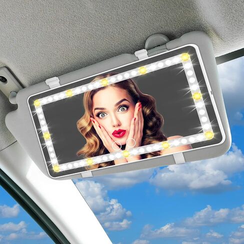 مرآة زينة للسيارة قابلة للطي مع أضواء - 1X/2X/3X USB قابلة لإعادة الشحن مع 3 أوضاع إضاءة تعمل باللمس ومرآة مكياج للسفر قابلة للتعتيم، وديكور ملحقات السيارة لشاحنة السيارة العالمية وسيارات الدفع الرباعي in Saudi Arabia