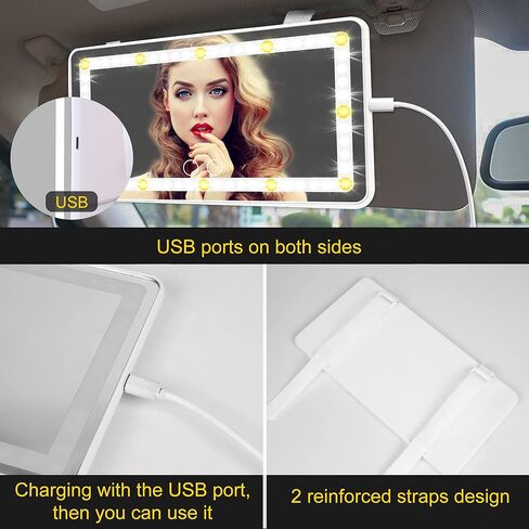 مرآة زينة للسيارة قابلة للطي مع أضواء - 1X/2X/3X USB قابلة لإعادة الشحن مع 3 أوضاع إضاءة تعمل باللمس ومرآة مكياج للسفر قابلة للتعتيم، وديكور ملحقات السيارة لشاحنة السيارة العالمية وسيارات الدفع الرباعي in Saudi Arabia