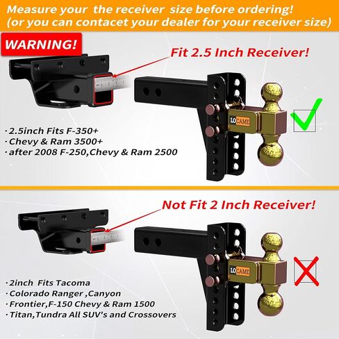 وصلة مقطورة قابلة للتعديل من LOCAME، تناسب جهاز استقبال 2.5 بوصة، وصلة قطرة/ارتفاع 6 بوصة، 21000 رطل GTW، وصلة سحب للشاحنة الثقيلة مع دبابيس مزدوجة، حامل كروي صلب، LC0012 in Kuwait