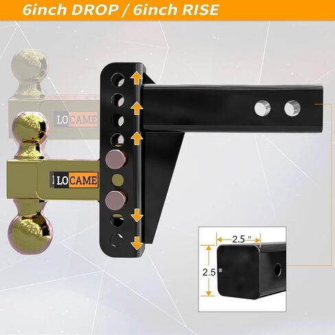 وصلة مقطورة قابلة للتعديل من LOCAME، تناسب جهاز استقبال 2.5 بوصة، وصلة قطرة/ارتفاع 6 بوصة، 21000 رطل GTW، وصلة سحب للشاحنة الثقيلة مع دبابيس مزدوجة، حامل كروي صلب، LC0012 in Kuwait
