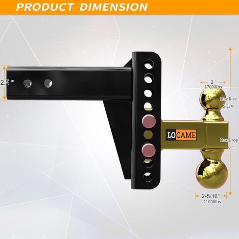 وصلة مقطورة قابلة للتعديل من LOCAME، تناسب جهاز استقبال 2.5 بوصة، وصلة قطرة/ارتفاع 6 بوصة، 21000 رطل GTW، وصلة سحب للشاحنة الثقيلة مع دبابيس مزدوجة، حامل كروي صلب، LC0012 in Kuwait
