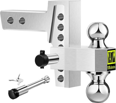 YATM Adjustable Trailer Hitch - Fits 2-Inch Receiver, 6-Inch Drop/Rise,Aluminum Tow Hitches Heavy Duty Design (12,500 LBS GTW) - Weatherproof Anti-Theft Locking Pins in Saudi Arabia