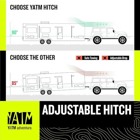 YATM Adjustable Trailer Hitch - Fits 2-Inch Receiver, 6-Inch Drop/Rise,Aluminum Tow Hitches Heavy Duty Design (12,500 LBS GTW) - Weatherproof Anti-Theft Locking Pins in Saudi Arabia