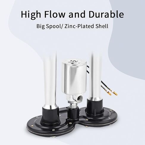 MaxLouder 1/4 "NPT 12V/24V صمام الملف اللولبي لبوق الهواء لشاحنة القطار، غلاف معدني مطلي بالكروم (صمام الملف اللولبي الكهربائي، 12V/24V) in Saudi Arabia