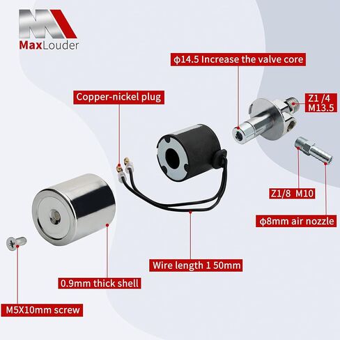 MaxLouder 1/4 "NPT 12V/24V صمام الملف اللولبي لبوق الهواء لشاحنة القطار، غلاف معدني مطلي بالكروم (صمام الملف اللولبي الكهربائي، 12V/24V) in Saudi Arabia