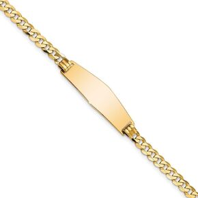 Solid 14k Yellow Gold Flat Cuban Curb Link Soft Diamond-Shape ID Bracelet - with Secure Lobster Lock Clasp (9.8mm)