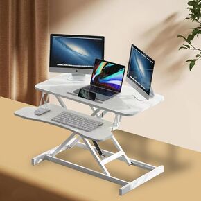 32" Standing Desk Converter, Adjustable Sit to Stand up Desk Riser, Dual Monitor and Laptop Workstation with Wide Keyboard Tray for Office Home