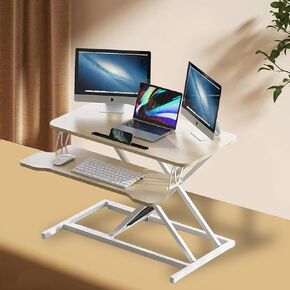 32" Standing Desk Converter, Adjustable Sit to Stand up Desk Riser, Dual Monitor and Laptop Workstation with Wide Keyboard Tray for Office Home