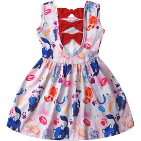 Popshion Toddler Summer Dresses for Girls Leopard Print Dress Back Bowknot Dress Dinosaur Clothes Kids Sleeveless Sundress