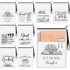 8 Pcs Book Lover Sleeves with Zipper and Pocket Book Sleeve Pouch for Book Lovers Librarian Bookish Club Gifts, 11 x 8.7 Inch