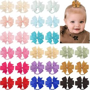 80PCS Tiny Hair Ties With Bows Baby Bows Rubber Bands Hair Ties Soft Elastics Ponytail Holders Hair Accessories for Infants Toddlers Baby Girls