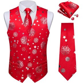 DiBanGu Mens Silk Christmas Vest and Tie Set Holiday Festive Suit Waistcoat for Party Vacation Xmas Tuxedo Dress Vest