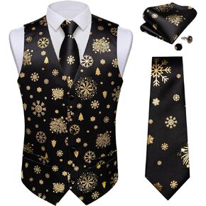 DiBanGu Mens Silk Christmas Vest and Tie Set Holiday Festive Suit Waistcoat for Party Vacation Xmas Tuxedo Dress Vest