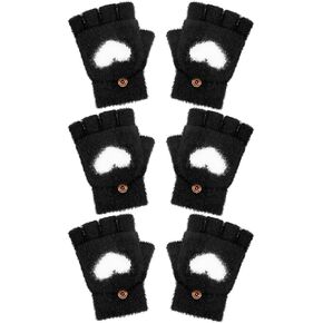 Geyoga 3 Pair Kid Fingerless Gloves Convertible Flip Top Gloves Winter Warm Half Finger Mitten for Kid Boy Girl 5-10 Year