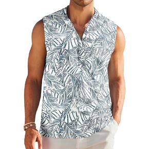 COOFANDY Sleeveless Beach Shirts for Men Summer Tank Shirts Casual Henley Tank Top