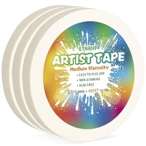White Art Tape Medium Tack Artist Masking Tape Paper Acid Free Tape Watercolor Painters Tape Artists Tape for Drafting Art Watercolor Painting Canvas Framing, 0.6 inch Wide 165FT Long