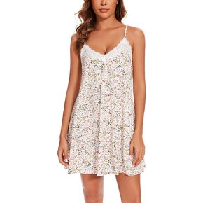Nightgowns for Women Sexy Lace Sleepwear V Neck Short Night Gowns Sleeveless Chemise Nighty