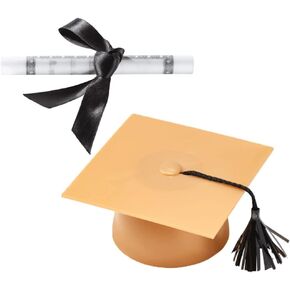 Black Plastic Graduation Cap Cake Topper with Large Paper Diploma Cake Topper