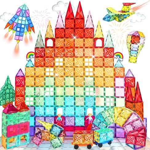 Magnetic Tiles, 100PCS Magnetic Blocks Set, 4D Diamond Magnet Building Blocks, STEM Preschool Educational Magnet Toys Gift for Kids, Boys and Girls 3 4 5 6 7 8+ Year Old in Kuwait