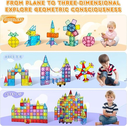 Magnetic Tiles, 100PCS Magnetic Blocks Set, 4D Diamond Magnet Building Blocks, STEM Preschool Educational Magnet Toys Gift for Kids, Boys and Girls 3 4 5 6 7 8+ Year Old in Kuwait
