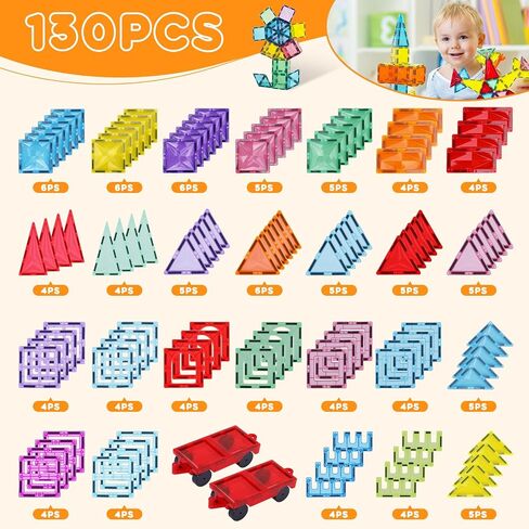 Magnetic Tiles, 100PCS Magnetic Blocks Set, 4D Diamond Magnet Building Blocks, STEM Preschool Educational Magnet Toys Gift for Kids, Boys and Girls 3 4 5 6 7 8+ Year Old in Kuwait