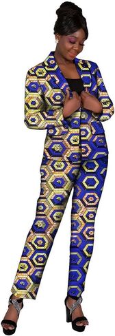 Women African Print Coat Kente Top and Pants Blazer Suit Sets in Kuwait
