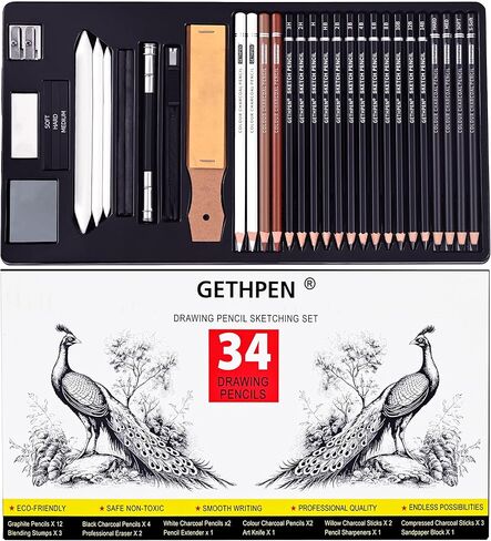 Professional Drawing Sketching Pencil Set - 14 Pieces Graphite Pencils(14B - 4H), Ideal for Drawing Art, Sketching, Shading, Artist Pencils for Beginners & Pro Artists in Kuwait