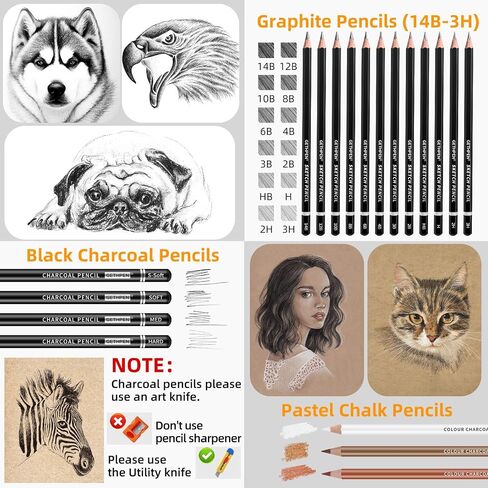 Professional Drawing Sketching Pencil Set - 14 Pieces Graphite Pencils(14B - 4H), Ideal for Drawing Art, Sketching, Shading, Artist Pencils for Beginners & Pro Artists in Kuwait