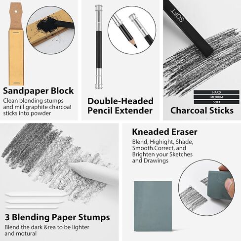 Professional Drawing Sketching Pencil Set - 14 Pieces Graphite Pencils(14B - 4H), Ideal for Drawing Art, Sketching, Shading, Artist Pencils for Beginners & Pro Artists in Kuwait
