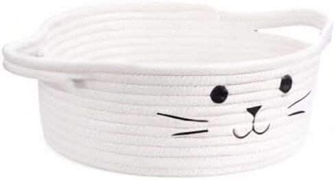 Small Woven Rope Cat Toy Basket with Cat Face Design, Grey | 9.8" x 4" Cute Toy Storage Bin for Living Room & Nursery, Pet Gift Basket Empty with Sturdy Handles, Cozy Cats Bed in Saudi Arabia