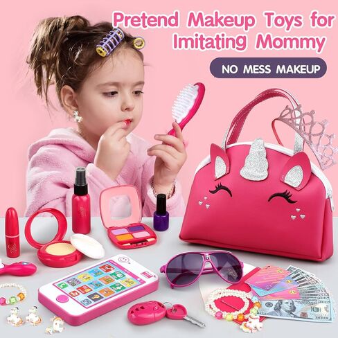 Girl Gifts Basic Pretend Makeup for Little Girls, Play Makeup for Kids 3-5, Fake Makeup Set Toys for 3 4 5 6 7 Year Old Girls, Toddler Makeup Kit with Fake Make up Toys Birthday Gifts in Saudi Arabia